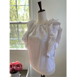 New Bellerose Agathe Striped Flutter Sleeve Pleated Peasant 100% Cotton Top